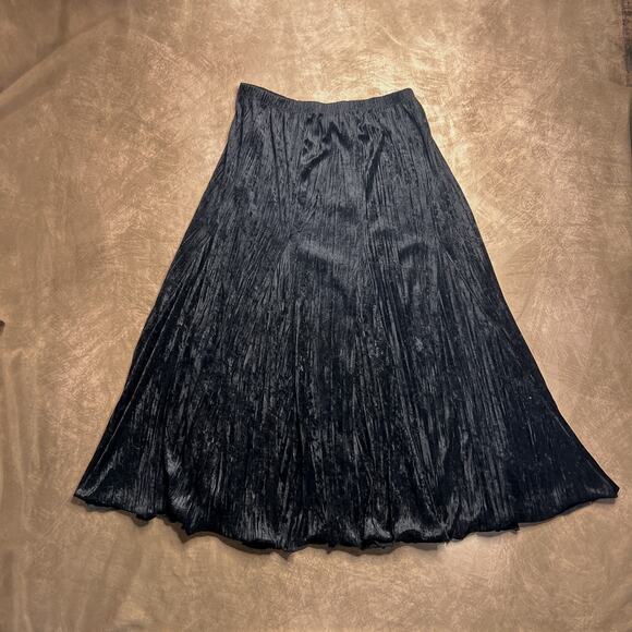 Vintage 90s Laura Ashley Black Velour Maxi Skirt Elastic Waist Whimsigoth Goth - Picture 2 of 6